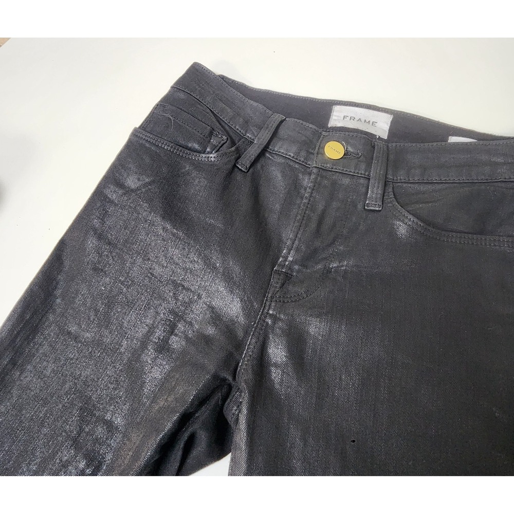 Frame Le Skinny Jeans Women's 25 Black Coated Mid Rise $258 - Picture 8 of 12